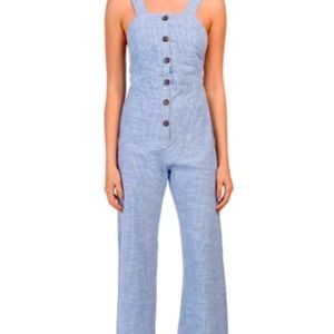 Blue and white pinstripe jumpsuit, size L